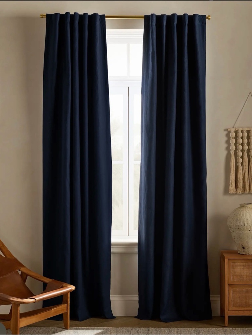 Quince Navy Window Curtains 96x84